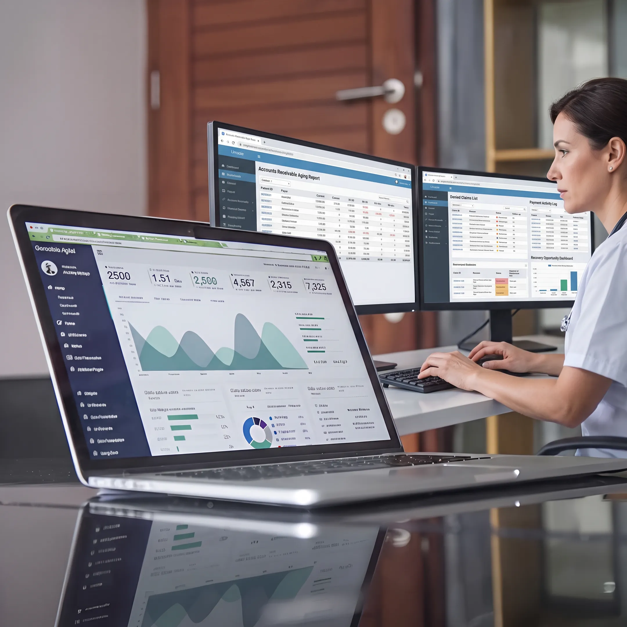 Billing specialist analyzing healthcare accounts receivable performance