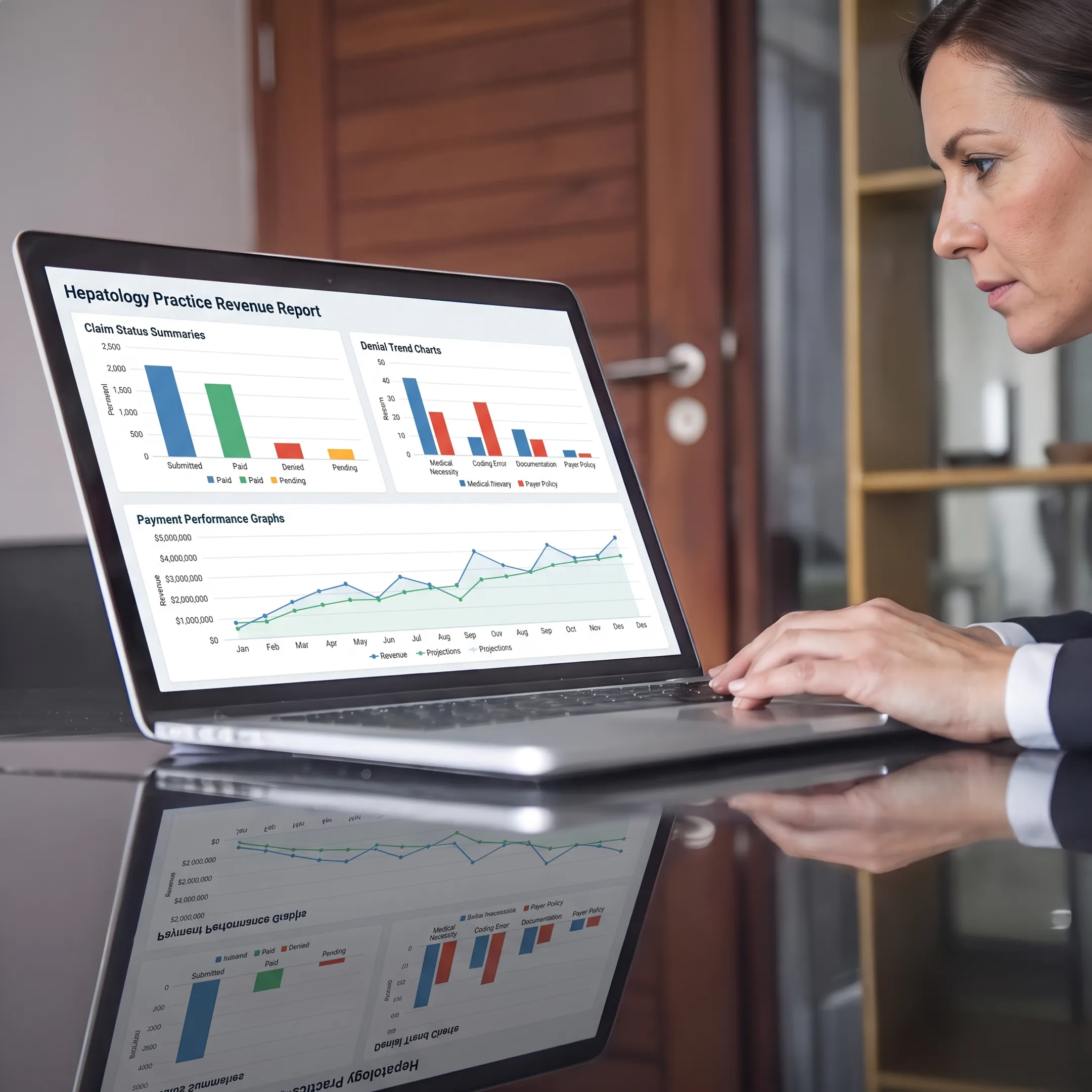 Specialist analyzing hepatology billing performance dashboard