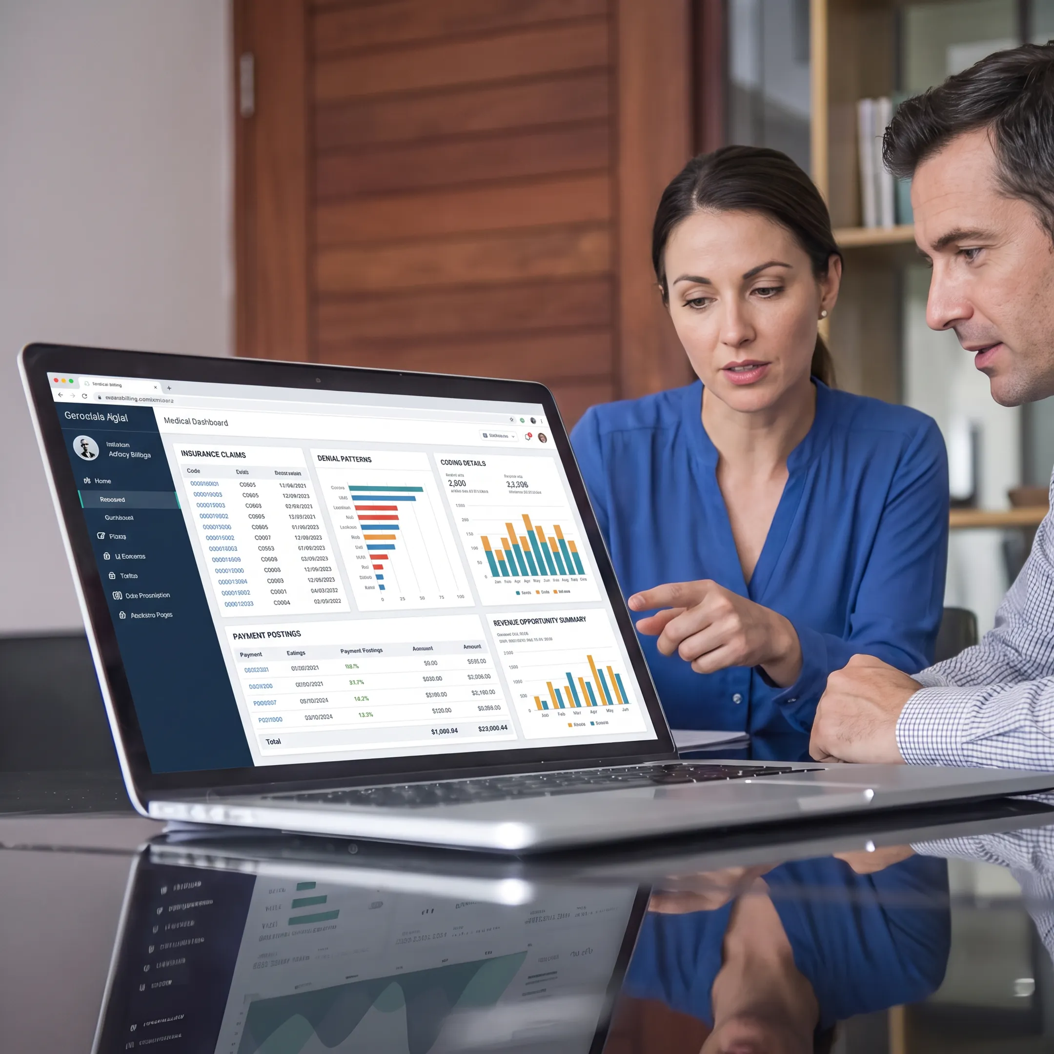 Billing team analyzing claims and denial trends for a medical practice