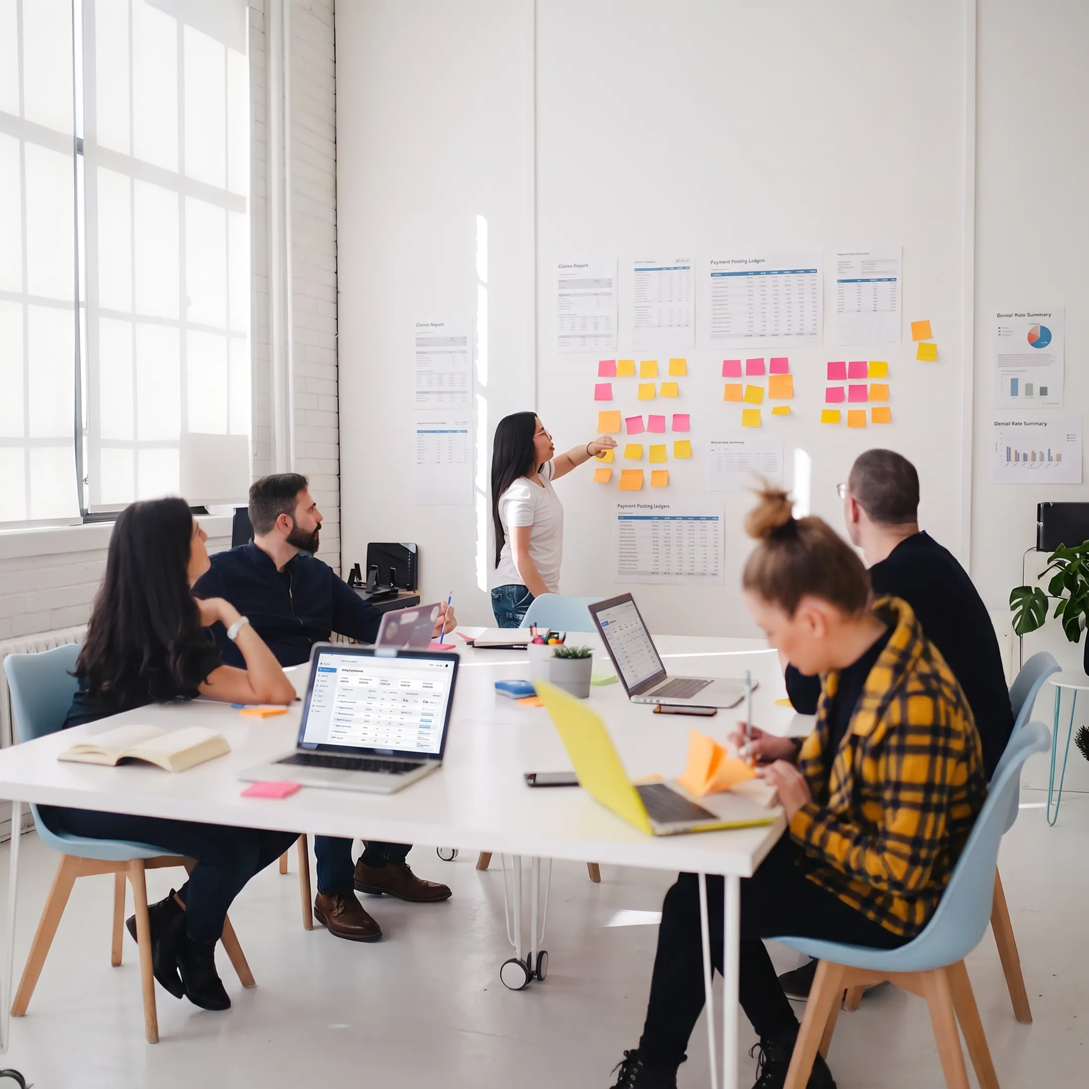 Billing team analyzing practice revenue performance