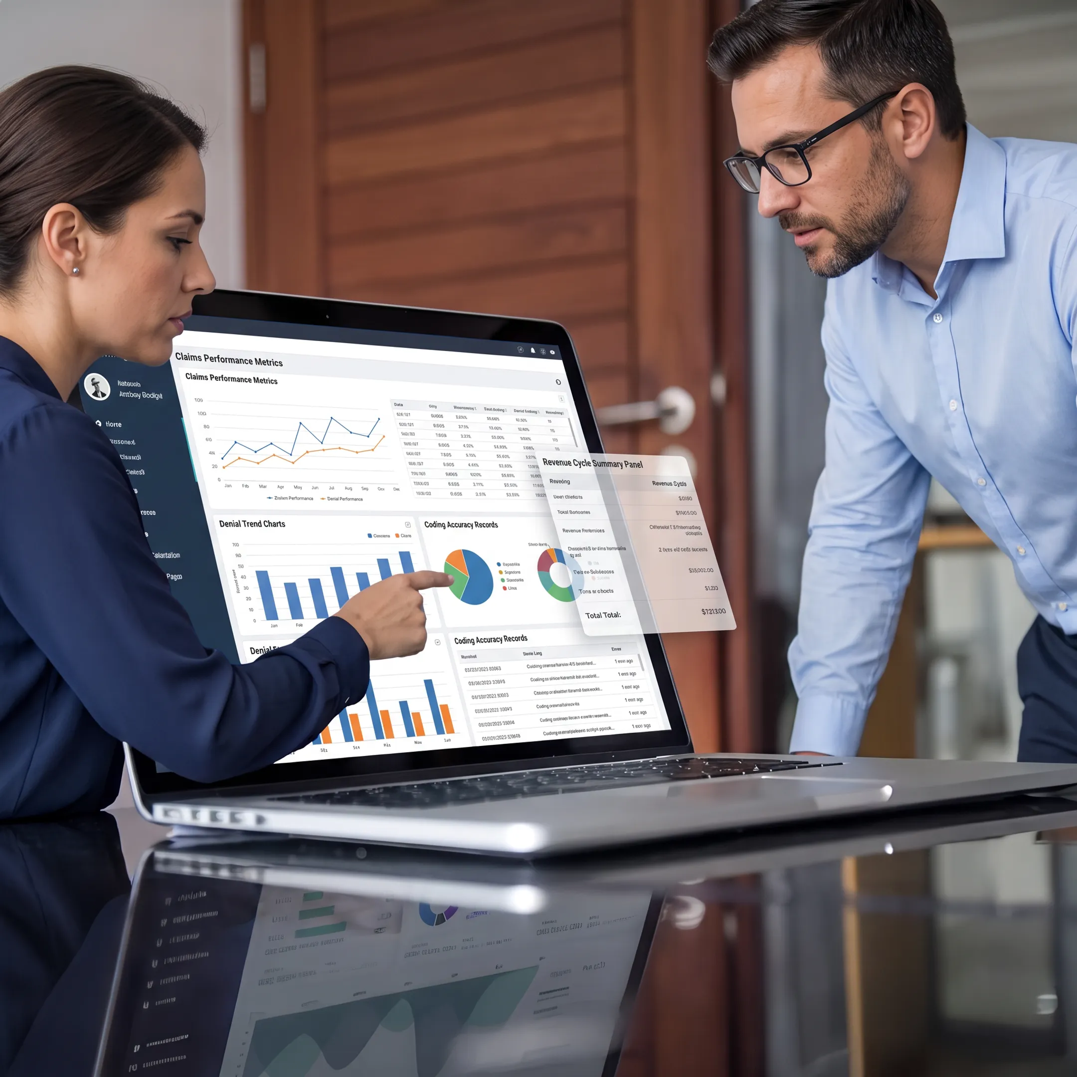 Specialists analyzing healthcare revenue cycle data