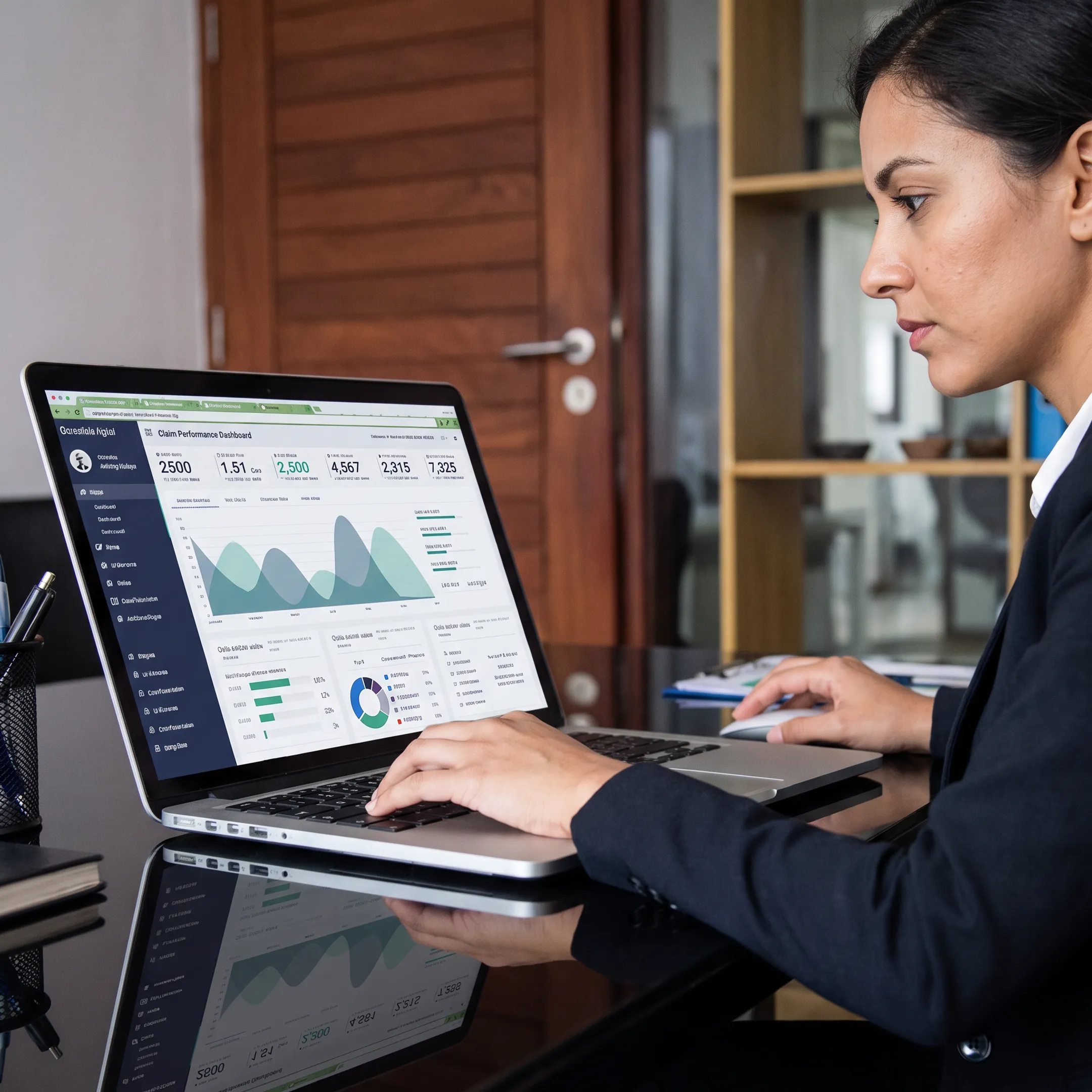 Billing analyst examining a healthcare revenue report
