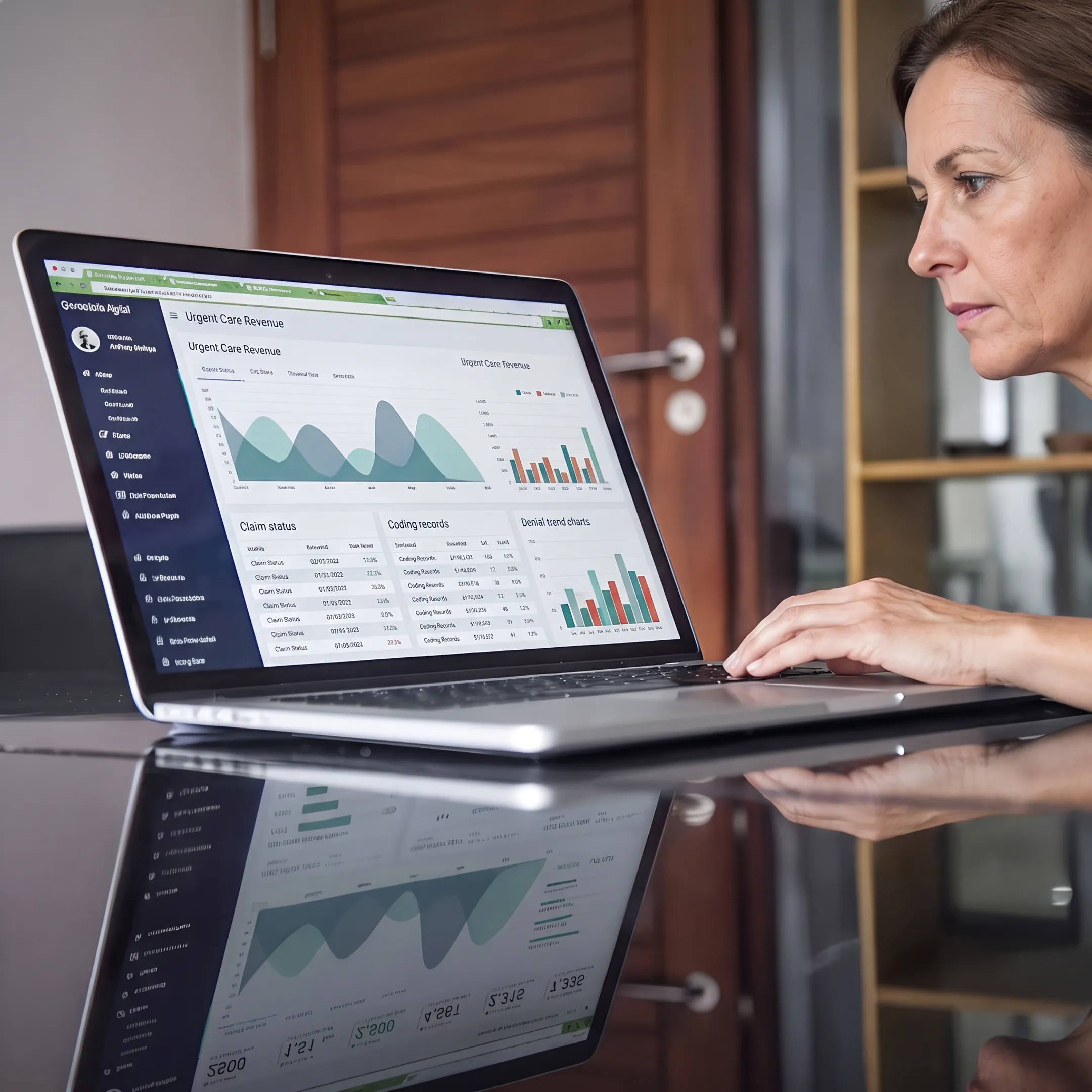 Healthcare billing professional analyzing urgent care revenue data