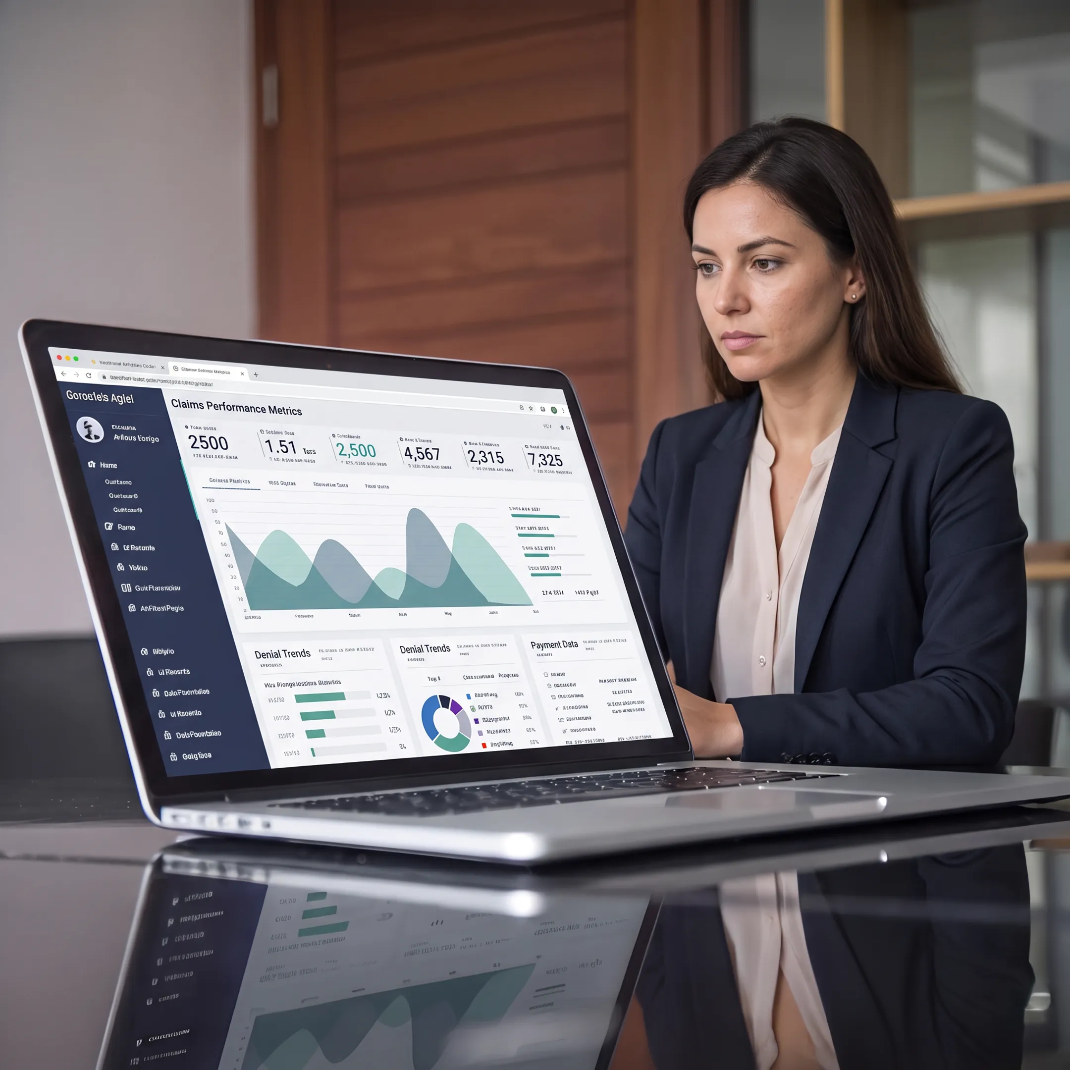 Specialist analyzing a medical revenue cycle dashboard
