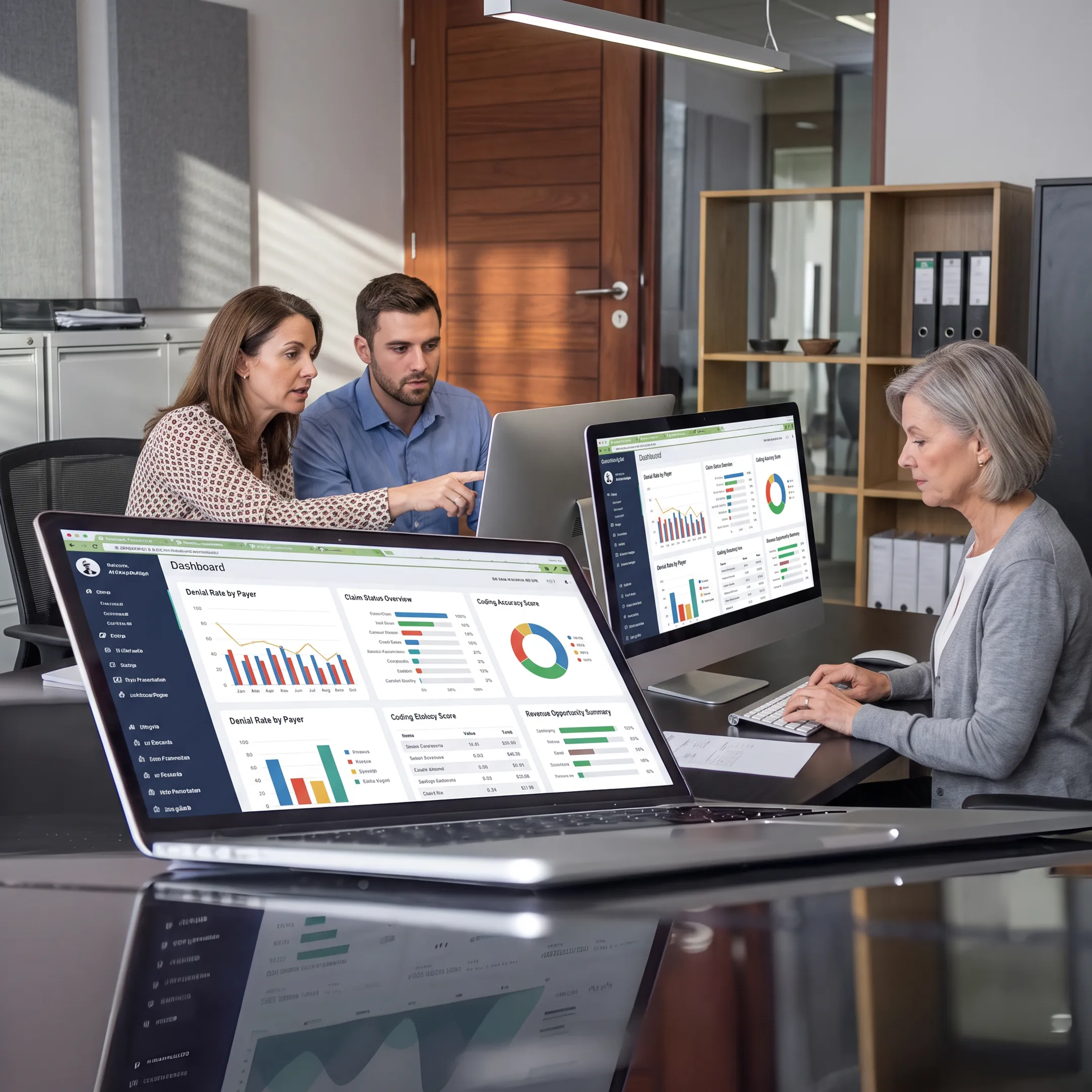 Team reviewing revenue cycle performance for a healthcare practice