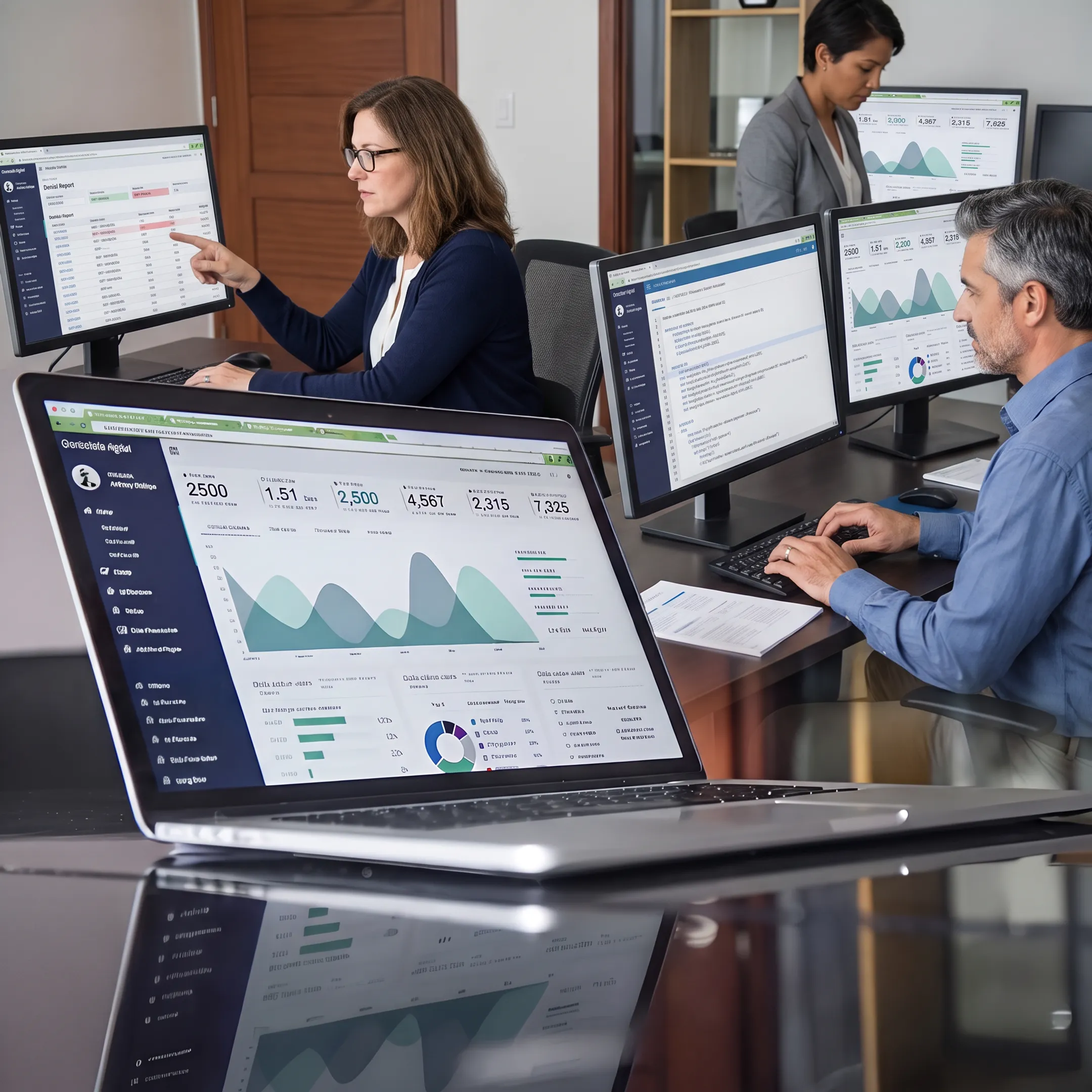 Healthcare billing team analyzing oncology revenue cycle performance