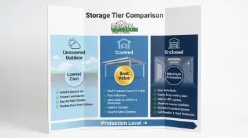 Three RV and boat storage types comparison uncovered covered enclosed options