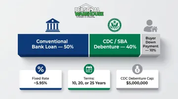 SBA 504 loan three-source financing structure with fixed rate terms breakdown