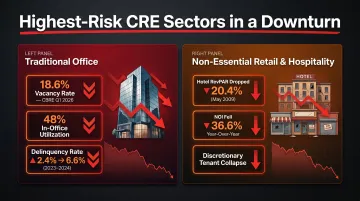 Traditional office and non-essential retail recession vulnerability data comparison infographic