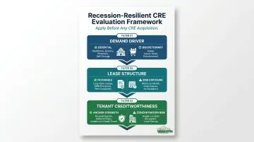 Three-filter CRE recession resilience evaluation framework process flow diagram