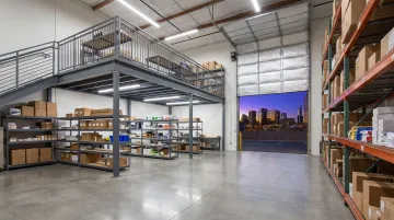 Personal Warehouse customizable business unit interior with shelving electrical and mezzanine features