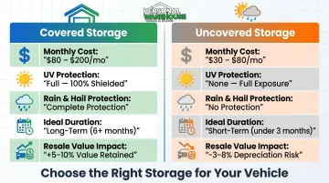 Covered versus uncovered RV boat storage comparison chart with cost and protection factors