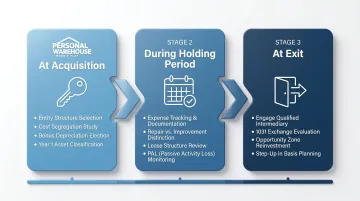 Three-stage industrial real estate tax planning process from acquisition to exit strategy