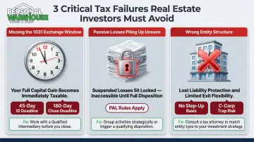 Three critical tax strategy failure points for industrial real estate investors comparison infographic