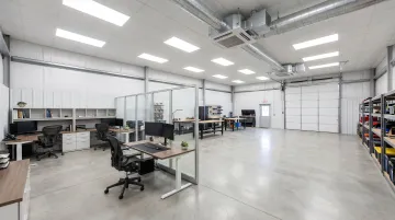 Personal Warehouse professional work suite interior showing customizable workspace features