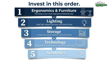 Five-step small business workspace budget priority order from ergonomics to aesthetics