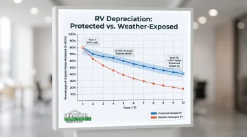 RV depreciation curve over ten years showing value loss by year infographic