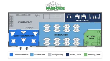 Five-zone Activity-Based Working warehouse floor plan layout diagram