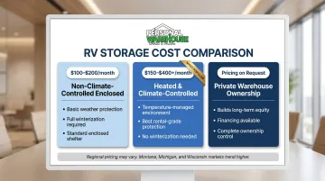 Indoor RV storage monthly cost comparison by facility type and climate region