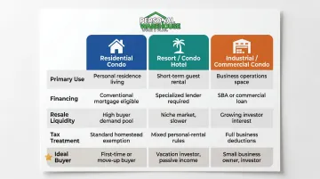 Three condominium types residential resort industrial comparison chart goals financing resale