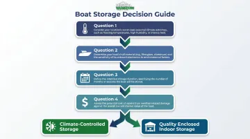 Four-question boat storage decision framework process flow choosing climate control