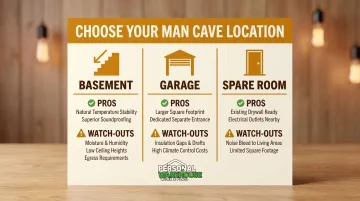 Basement garage and spare room whiskey bar pros and cons comparison infographic