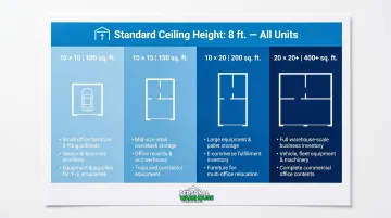 Business storage unit size comparison chart from 100 to 400 square feet