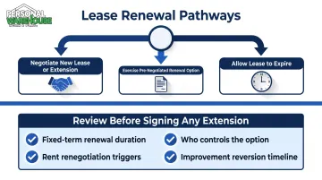 Three ground lease extension paths and key extension provision review checklist infographic