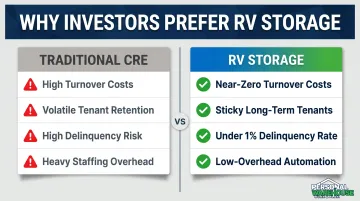 RV storage versus traditional commercial real estate investment advantages comparison infographic