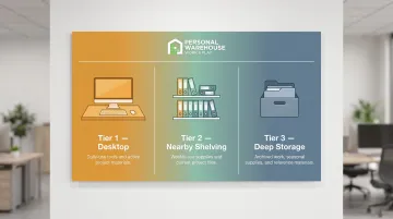 Three-tier creative office physical organization system by access frequency