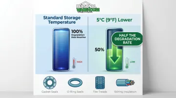 Temperature reduction effect on rubber and plastic degradation rate chart