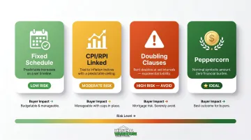 Four ground rent escalation types comparison chart for leaseholders