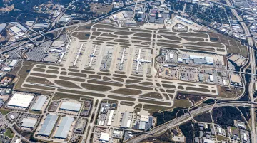 Atlanta Hartsfield-Jackson Airport aerial view showing logistics and cargo infrastructure