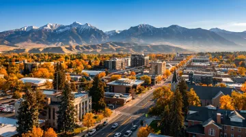 Bozeman Montana skyline with mountain backdrop showing rapid small city growth