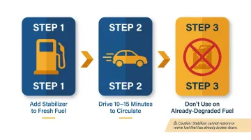 Three-step fuel stabilizer application process for winter car storage