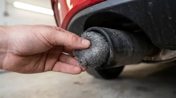 Steel wool stuffed into vehicle exhaust pipe as rodent deterrent during storage