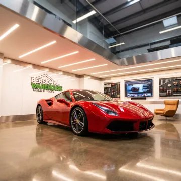 Collector car inside customized luxury storage unit