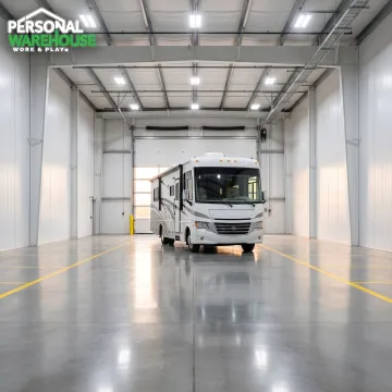 Secure indoor warehouse space for RV storage