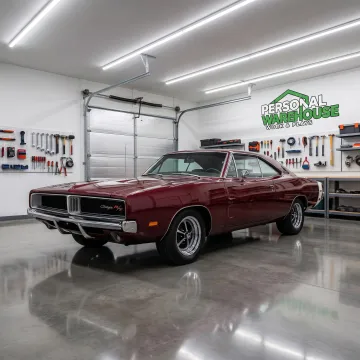 Collector car inside premium storage unit