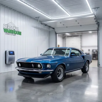 Collector car inside enclosed climate controlled storage
