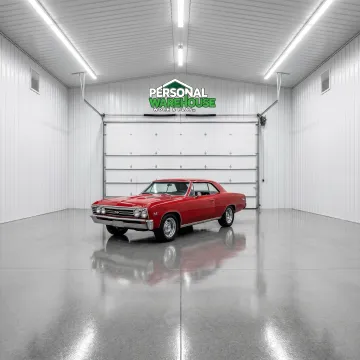 Interior vehicle storage space with overhead door