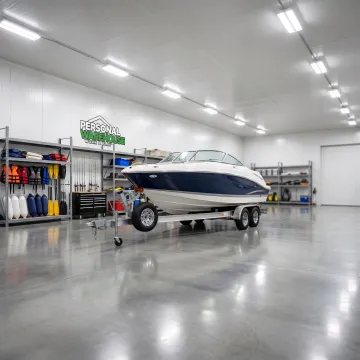 Boat stored inside secure warehouse unit
