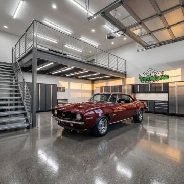 Interior of a customized classic car storage unit