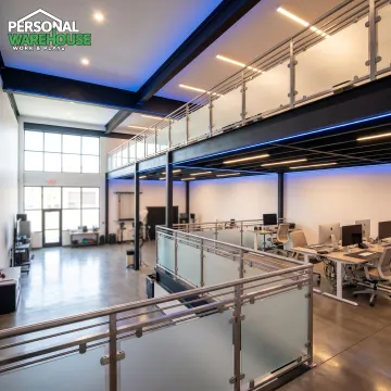 Creative workspace interior with mezzanine
