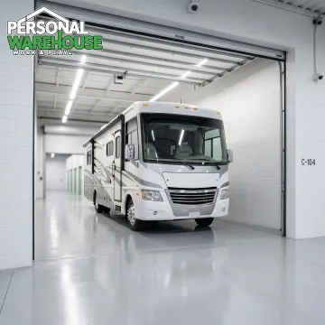 RV stored inside secure covered unit