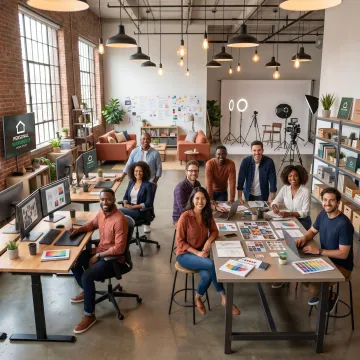 Creative professionals using flexible workspace