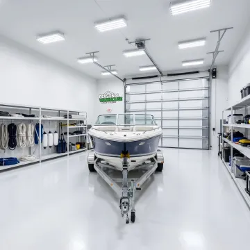 Boat stored inside premium climate controlled unit