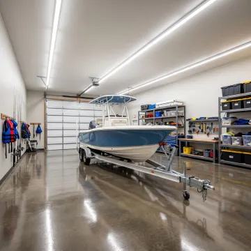 Boat stored inside premium warehouse unit