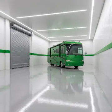 Premium RV storage interior with bright lighting