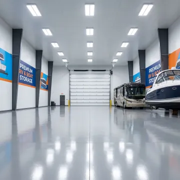 Interior of premium RV and boat storage space